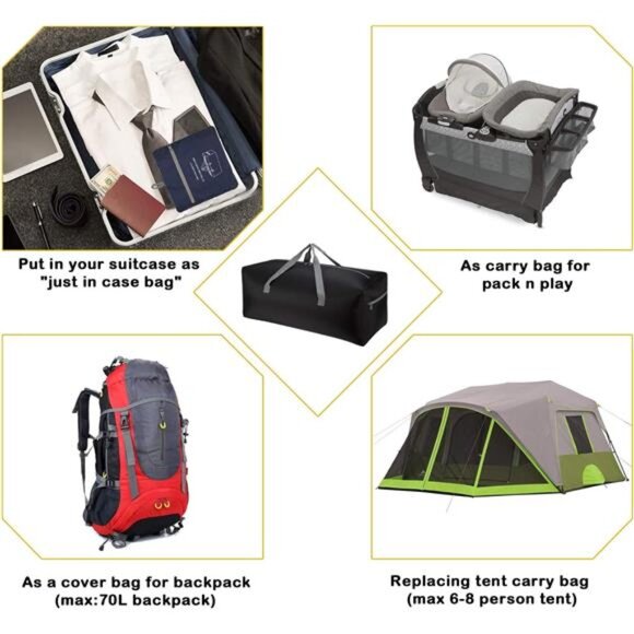 Foldable Duffel Bag 30 Inch 75L Travel Bag Lightweight Water Resistant Large Lug - Picture 4 of 7